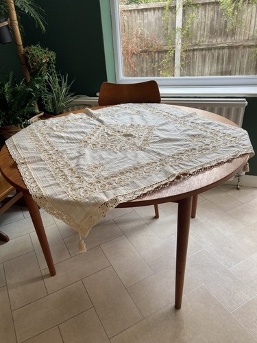 Vintage cream tablecloth - vintage,