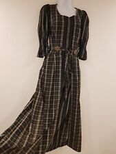 Vintage Dress Long Black White Check Maxi Size 12 Pockets Dirndl Retro Smart