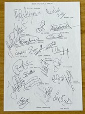 Hand Signed A4 Team Sheet -