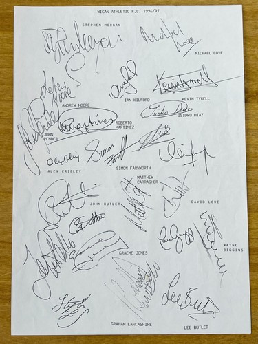 Hand signed team sheet - signed, a4