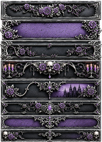 Gothic borders skulls - -,