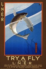 TX58 Vintage 1930's LNER Try A Fly Fishing Railway Travel Poster Re-Print A4