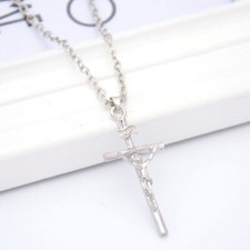 Gold Silver Jesus Christian Prayer Cross Crucifix Pendant Men Women Necklace UK