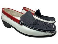 Pavers Comfort Loafer Shoes Slip On Low Wedge Navy Blue White Red Leather UK 6