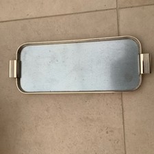 Vintage Woodmet Cocktail Tray Light Blue/Goldtone 18x7.5ins