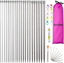 22Pcs Metal Knitting Needles Long Knitting Light Weight Needles Kit Set in Case