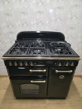RANGEMASTER CLASSIC 90CM DUAL FUEL RANGE COOKER IN BLACK AND BRASS. Ref--ED310