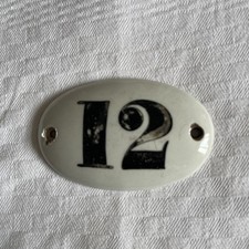 Antique Ceramic Church Pew End Number Plate Hand Painted, Number 12 House No.