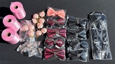 Job Lot Of Wedding Accessories, Pink ribbons, Bow ties, Hairpins, Cufflinks