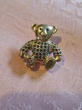 Signed Adrian Buckley Pave Blue Crystal Teddy Bear Brooch  / Pendant