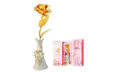 24k Gold Rose with a decorative Ceramic Rose Vase Handcrafted Gift Box