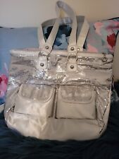 Prai Silver Sequins Zipper Closure Tote Bag With 2 Snap Close Exterior Pockets