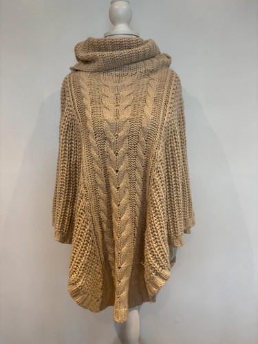 Beige cable knit - poncho, –