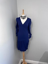 GIV Royal/Navy Blue Wrap Dress With Ruched Long Sleeve Drop/Ruffle Hem Size 12uk