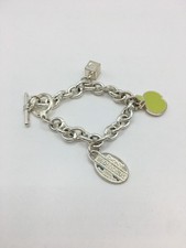 DKNY Charm Bracelet Chunky Silver Tone Toggle Closure 7.5" Long   J41 P474