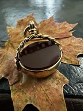 Collectible Edwardian Antique9K Rose Gold Bloodstone & Carnelian Swivel Fob 5.5g