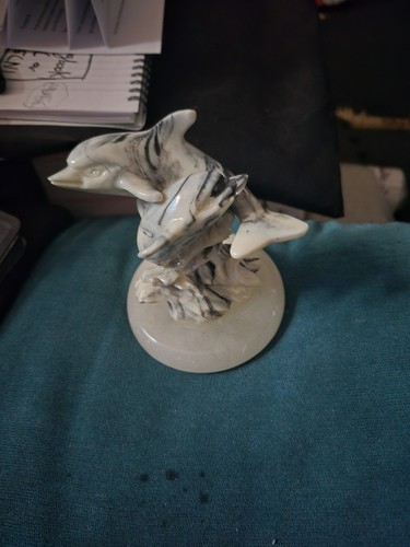Marble two dolphin ornament - marble,