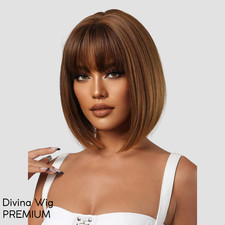 Short Brown Bob Wig with Bangs