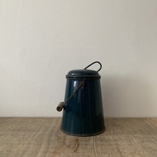 Vintage Enamel Teal Turquoise Storage Tub Pot Lid Rustic Kitchenalia Rare Decor