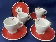 Coffee Set of 4 Red Heart Espresso Cups & Saucers Portugal Real Spirit of Coffee