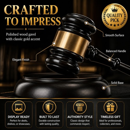 Black gold wooden gavel - black,