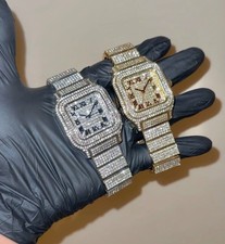 Men's Luxury Iced Out Roman Numeral Watch Silver Jewellery Bracelet Bling HipHop