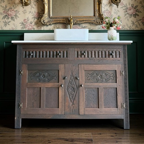 Vintage oak vanity - sink, unit