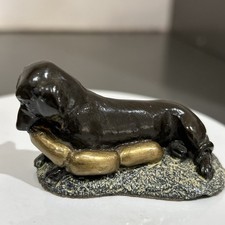 Antique Bronze Painted Dachshund With A String Of Sausages Signed JLS