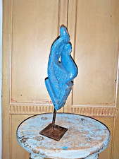 ANTIQUE INDIAN WOODEN PEACOCK STATUE ON A STAND - 34cm TALL