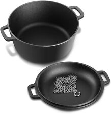 Cast Iron 5 Quart Dutch Oven Pre-seasoned Stock Pot & 2 QT Lid Pan Set, Black