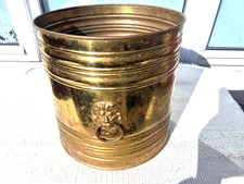 VINTAGE BRASS PLANTER/ COAL  SCUTTLE BUCKET with LION HEAD HANDLES