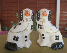 ARTHUR WOOD STAFFORDSHIRE BLACK &  WHITE SPANIEL WALLY DOGS 4558  9" POSS 1920s