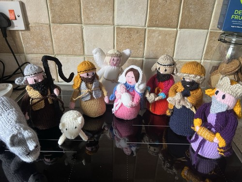 Hand knitted nativity - hand,