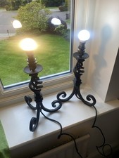 Pair Of Matching Black Wrought Iron Table Lamps