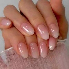 False nails Short Oval French Glossy Ombre Gradient 24pcs + FREE nail tabs BN475