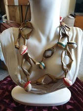 Vintage Boho Seed Pod Glass Bead Necklace Holiday Tribal Rave Retro Unisex 1990s