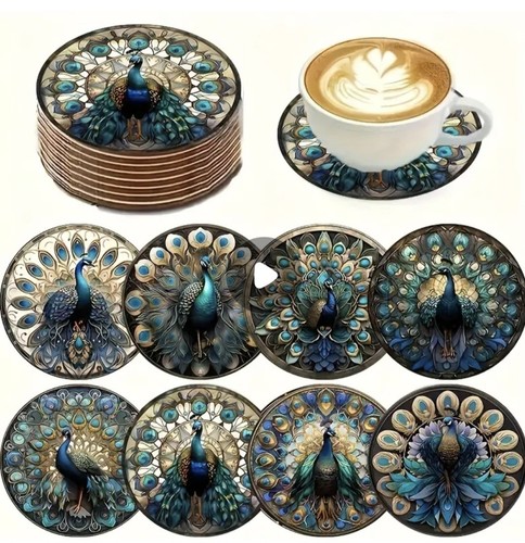 Pcs peacock diamond coasters - 8,