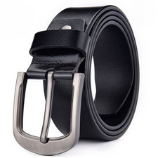 Mens Genuine Leather Belt Belts Real New Buckle For Trouser Jeans Black Brown UK