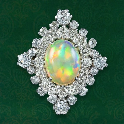 Vintage opal diamond cluster - vintage,