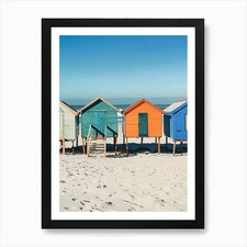 Beach huts art print - 6, framed