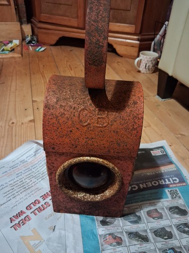 Old kerosene warning lantern - warning,