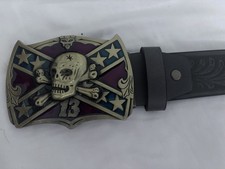 Rockabilly skull Buckle with embossed  belt, confederate, Biker, Brand new 