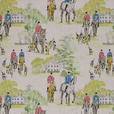 Cotton Rich Linen Look Fabric Digital Hunting Scene Horses Fox Hunt 140cm Wide