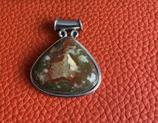 Vintage 925 Silver Moss Agate Statement Pendant / 19.12g