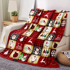 Flannel Blanket Christmas Santa Claus Snowman Elk Printed Couch Bed Sofa Travel