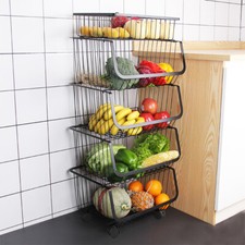 Metal Wire Stackable Kitchen Fruit Vegetable Holder Storage Trolley Basket Rack