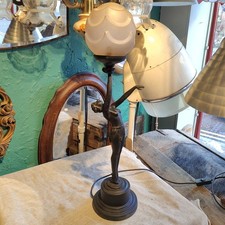 Vintage Figural Light Lamp Working Lady Statue Antique Black Art Deco V