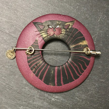 Scarf Pin Sterling Silver & Modelling Clay Cat Design Diameter 6.2cm Handmade