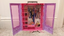 Mattel Barbie Closet Wardrobe Carry Case Shelves - Lilac Purple with 4 Hangers