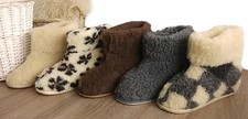 New Women's Men's 100% Sheep  Wool Boot-Style Snug Sheepskin Slippers hard sole